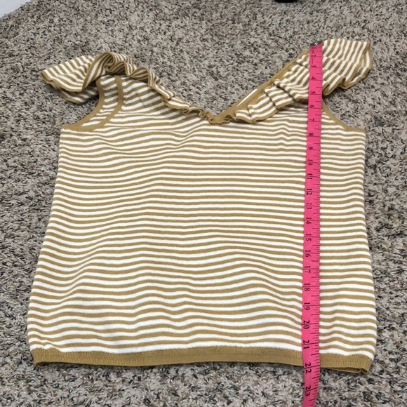 Madewell Belhaven Ruffle Sweater Tank Top Size Medium Heather Camel Brown Stripe - Picture 10 of 10